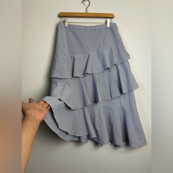 Cece Striped Women’s Size 8 Elegant Blue Tiered Midi Skirt Zip Pull on Old Money - Picture 3 of 10